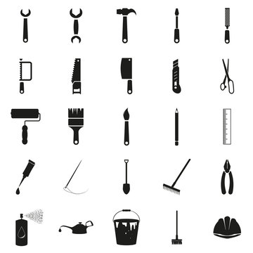Simple black set of tools vector icons