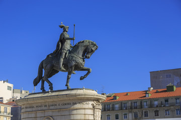 King Jose I statue near Lisbon Story Center at sunny day