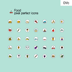 Food vector pixel perfect color line icons line icon set.