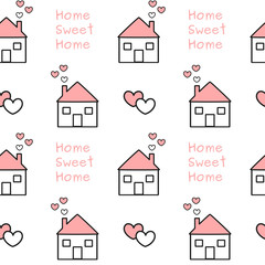 cute lovely black white pink home sweet home seamless vector pattern background illustration
