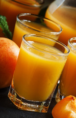 Freshly squeezed apricot juice, selective focus
