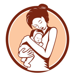 mom and baby stylized round symbol