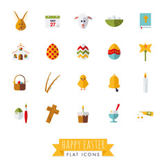 Easter Symbols Flat Design Vector Icon Set