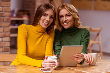 Beautiful girls in cafe