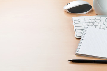 Office desk table with supplies