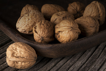 walnuts in a wooden bowl