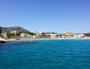 Coastline with various large hotels