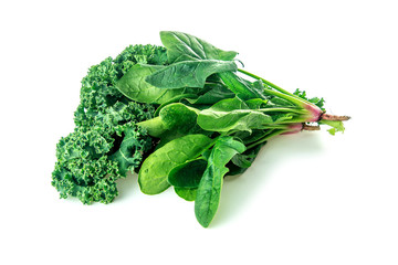 Leafy green veggies with kale and spinach - obrazy, fototapety, plakaty