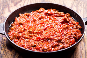 meat sauce in a pan