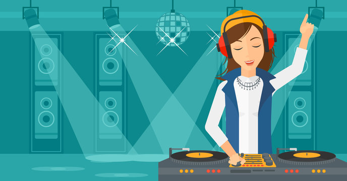 Smiling DJ with console.