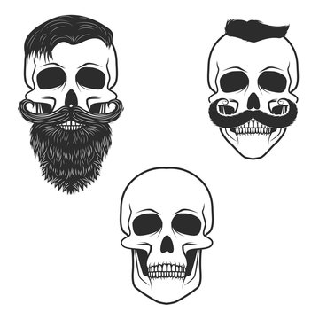 Set of skulls with mustache and beard