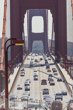 SAN FRANCISCO, USA - APRIL 07: Golden gate bridge vivid day land
