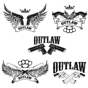 Set of Outlaw t-shirt print design templates