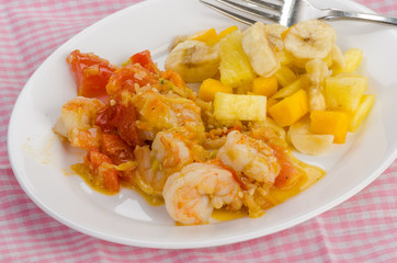 Shrimp Dinner with Tropical Fruit Salad
