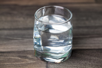 glass of water on wood background