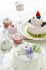 ケーキのイメージ　蝶々と花のケーキ　デコレーションケーキ　春のケーキ　クリーム　ケーキ作り