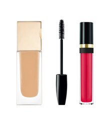 Obraz premium foundation, mascara, lipgloss isolated on white