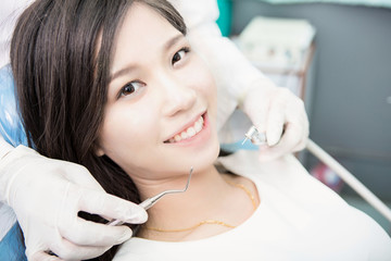 Dentist examining a patient's teeth in the dentist.