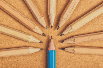 Being different concept with wood pencils on desk