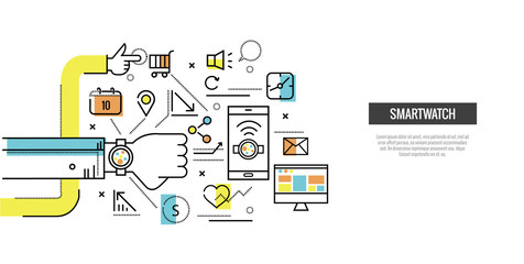 Smart watch connect with smartphone and computer. website banner
