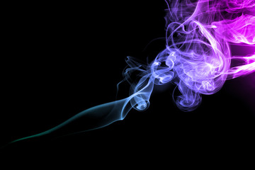 Abstract bright colored purple smoke on black background.