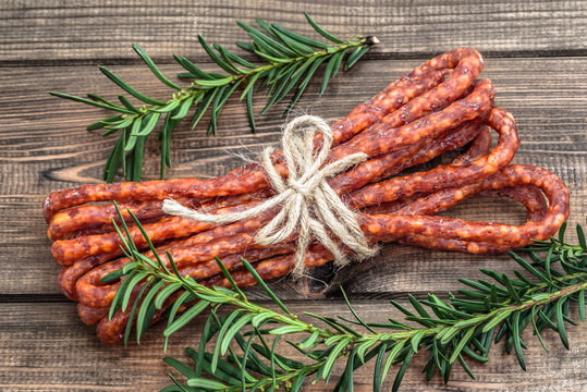 Dried kabanos sausage - traditional thin sausage in polish cuisine