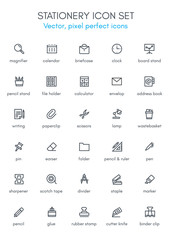 Stationery theme line icon set.