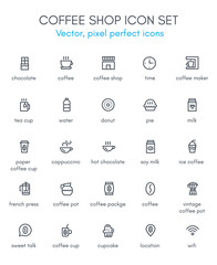 Coffee, coffee shop theme line icon set.