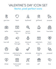 Valentine's day line icon set.
