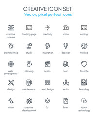 Creative package line icon set.