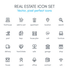Real estate theme line icon set
