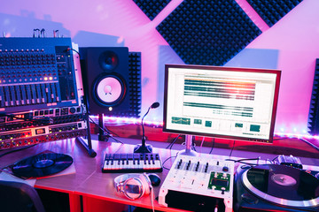 Sound equipment in professional recording studio
