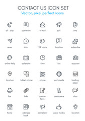 Contact us theme line icon set.