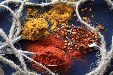 Different spices for food. top view