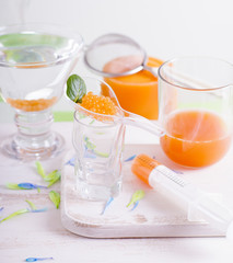 Molecular mango-carrot caviar cooking