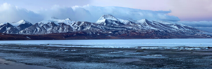 Panorama of Rakshas Tal (Lake of Demons) in Western Tibet