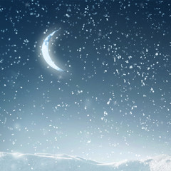 Naklejka na ściany i meble Winter snow and moon