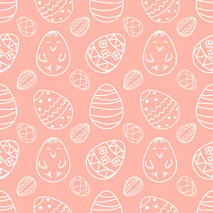 Vector illustration Easter eggs with chicken and different ornaments seamless pattern