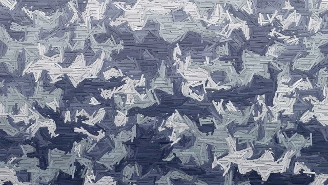 Random animated dashes forms abstract moving camouflage background in cold gray and blue colors