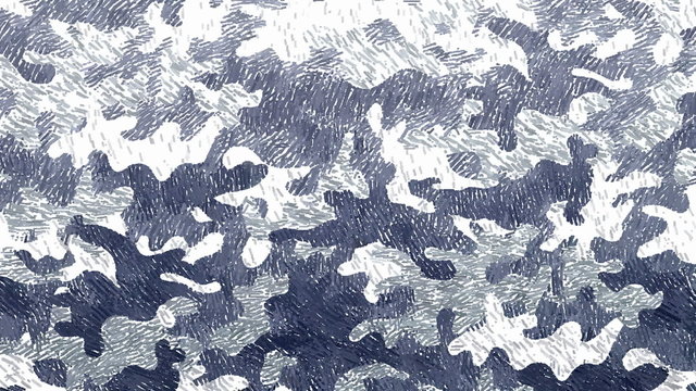 Camouflage background forms by abstract animated square strokes. From white to gray and blue colors.