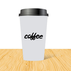 Plastic cup of coffee with hand drawn inscription: Coffee.