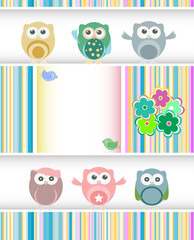 vector sweet owls, flowers, love hearts and cute birds