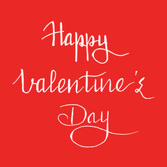 Hand written quote Happy Valentine's day on red background