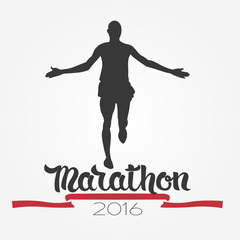 Running man silhouette and hand written quote Marathon