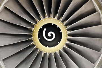 Close-up of a jet engine fan