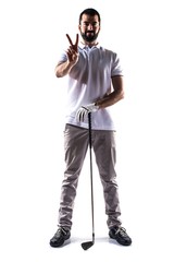 Golfer man doing victory gesture