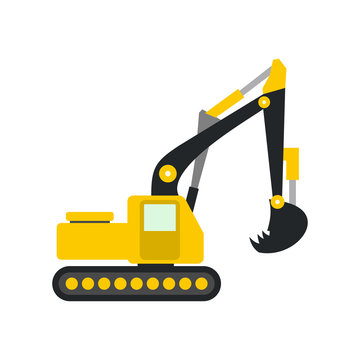 Yellow Excavator Flat Icon