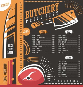 Butcher shop price list vector design