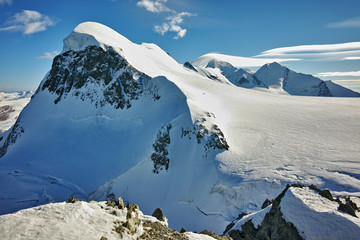 Winter Landscape of swiss Alps and mount Breithorn, Canton of Valais, Switzerland 