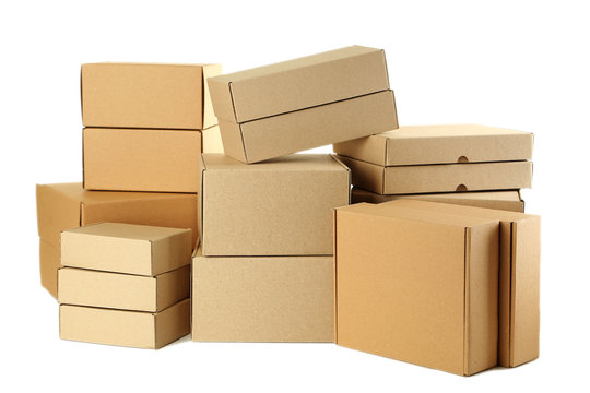 Empty cardboard boxes isolated on a white